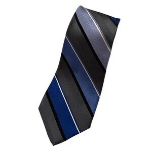 Michael Kors Neck Tie 100% Silk Striped Black/White/Blue